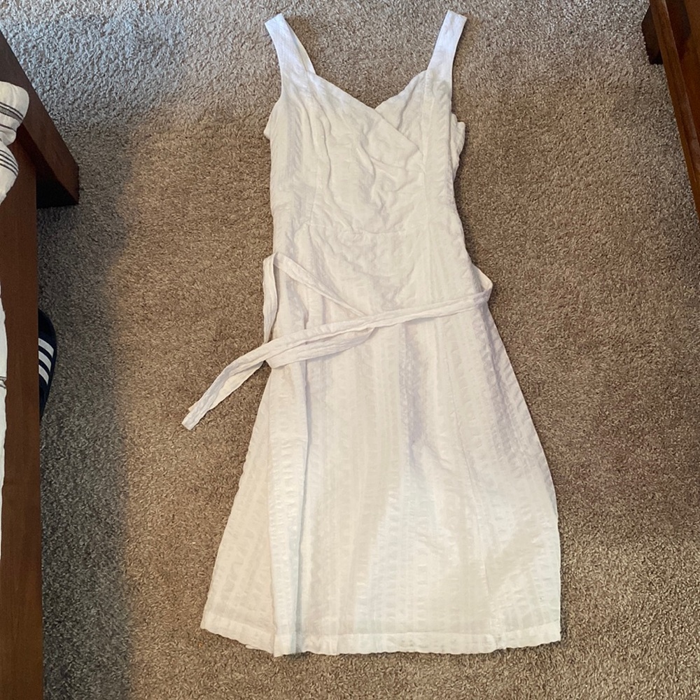 Lands' End White Textured Sleeveless Wrap Dress